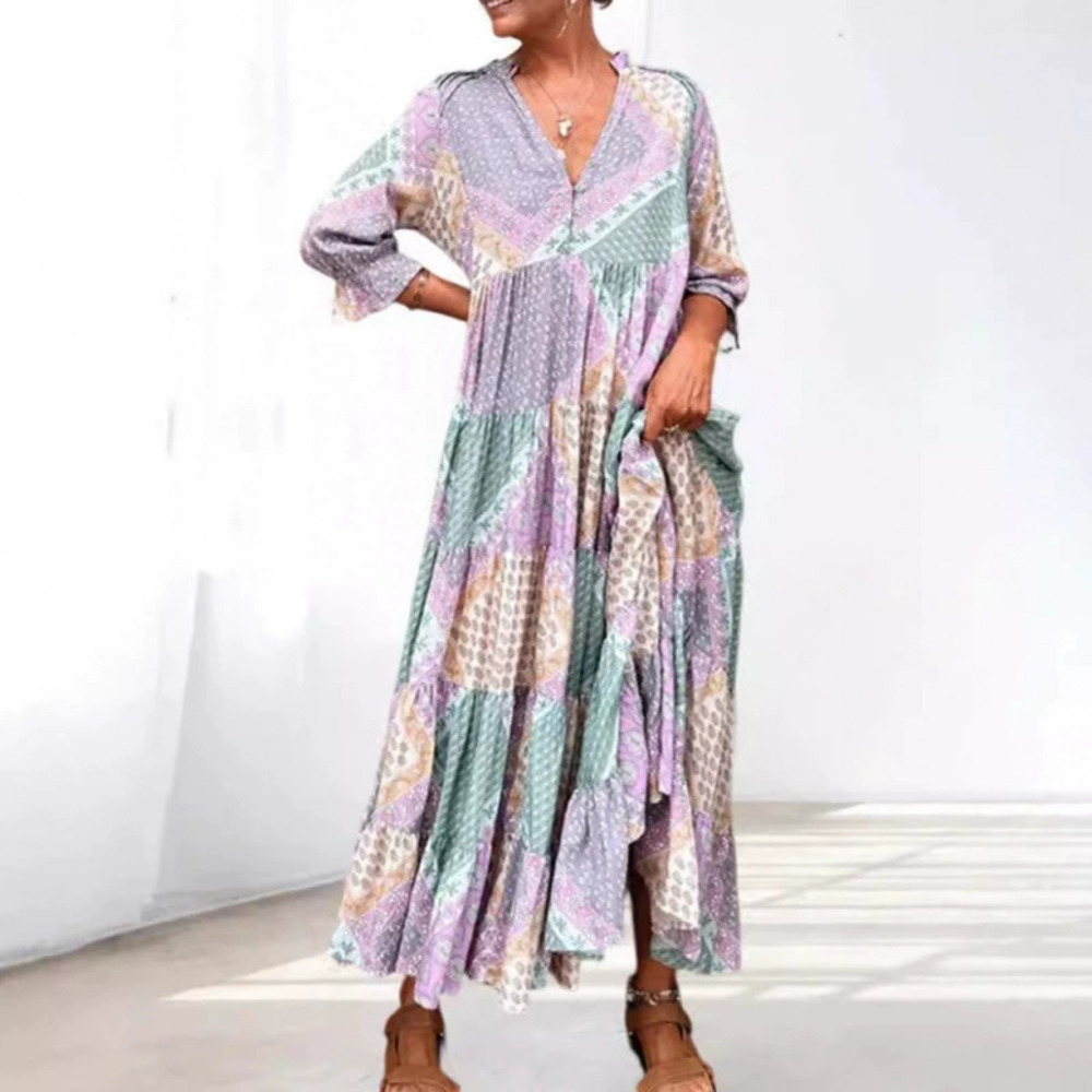 ZARA Summer Best Seller Color Block Collar Casual Loose Dress
